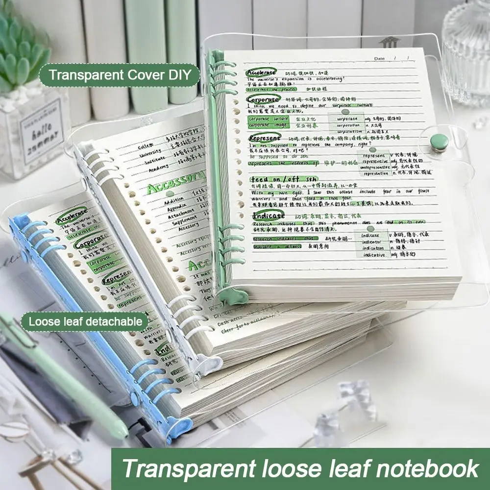 Kreative A5-Ordner-Notizbücher, transparent, täglicher Wochenplaner, Agenda-Buch, Skizzenbuch, lose Blätter, Notizbuch, Schul- und Bürobedarf