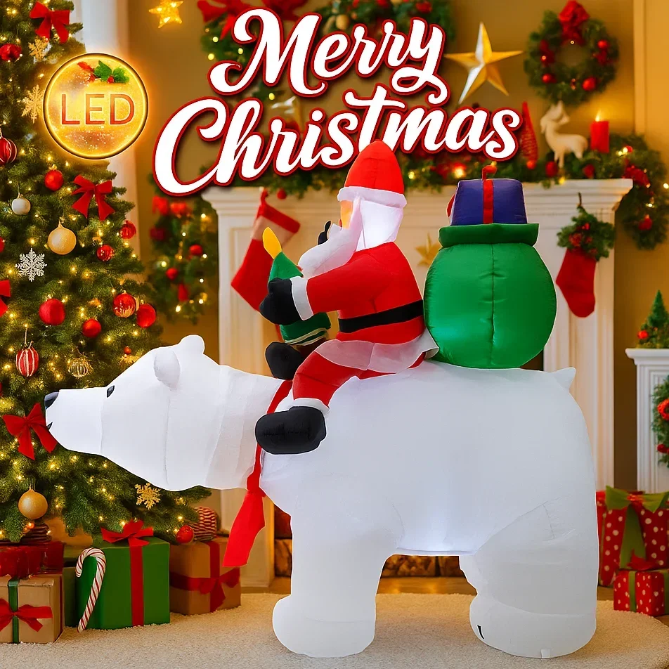 6-stopowy nadmuchiwany Święty Mikołaj jeżdżący na niedźwiedziu polarnym, dekoracje świąteczne, ozdoby bożonarodzeniowe do domu i na podwórko, dekoracje LED, zabawka na przyjęcie bożonarodzeniowe