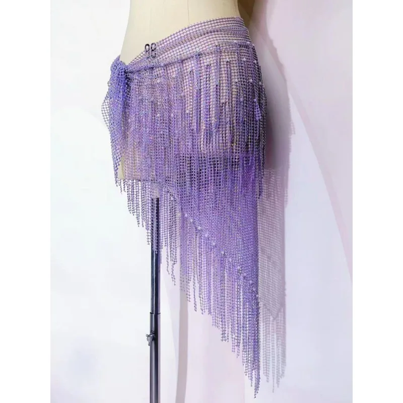 Customized Belly Dance Belt Net Diamond Tassel Hip Scarf Waist Chain Wrapped Skirt Long Full Diamond Luxury Edition