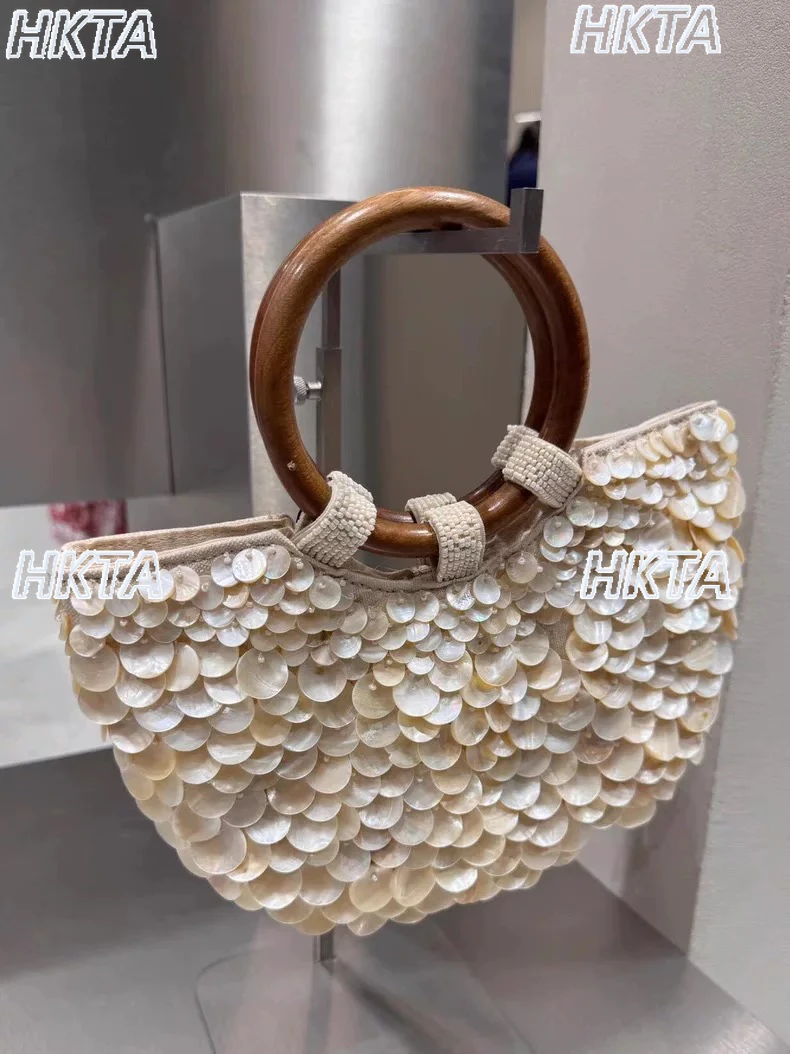 Elegante 2025 verão novo artesanal natural bege concha saco para senhoras moda nicho personalidade na moda bolsas femininas