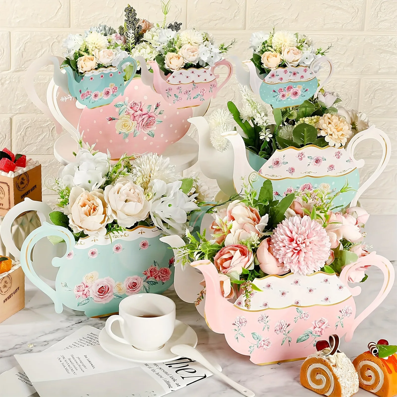 

2025 Valentine's Day Ornament Creative Teapot Shaped Flower Container Small Fresh Floral Decor Ornament For Dining Table Cabinet