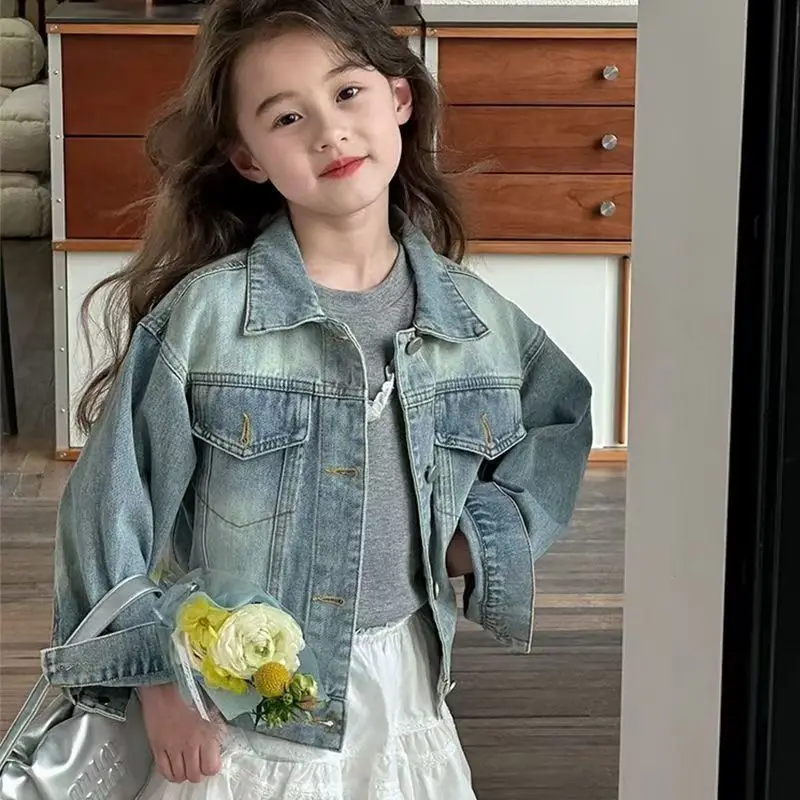 

Girls Denim Jacket Spring and Autumn 2025 New Korean Edition Large Children's Casual Loose Coat 3-10 Years
