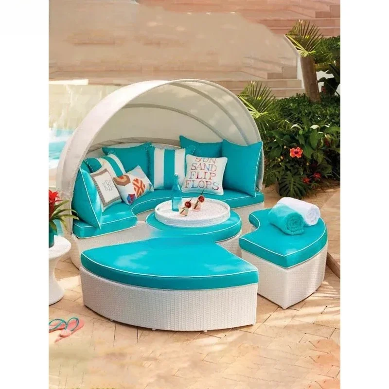 Outdoor bed, courtyard villa pool lazy sofa bed