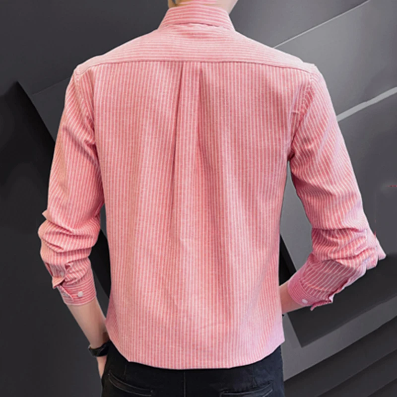 Oxford Textile Shirt Men\'s Long Sleeve Cotton Korean Version Slim Embroidered Shirt Youth Explosion Business Casual Dropship