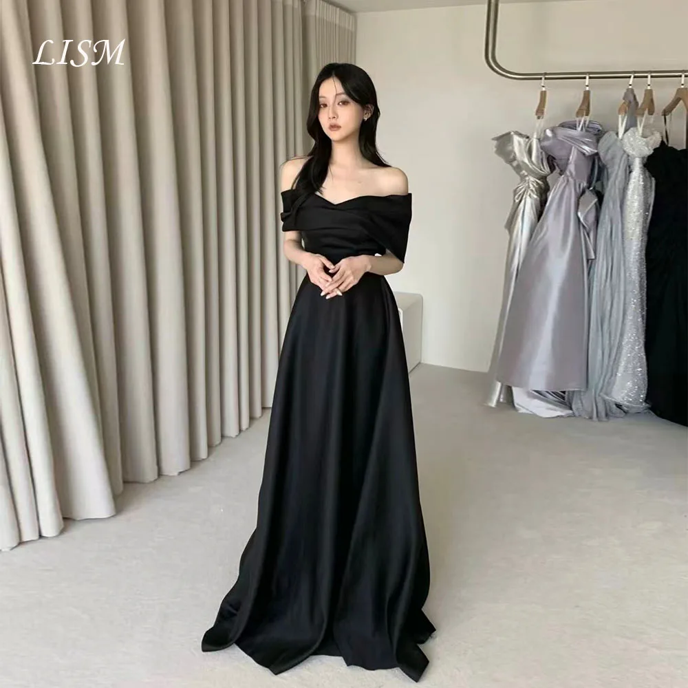 Lism Elegant Black Wedding Party Dress Off Shoulder Floor Length A-Line Korea Photo shoot Bridal Reception Gown Customized 2026