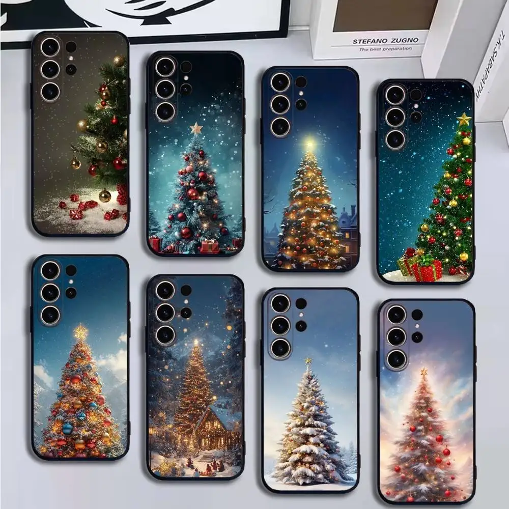 

Merry Christmas Tree Snow Phone Case For SamsungS25,24,21,22,23,30,Ultra,20,Plus,Fe,Lite,Note,10,9,Soft Black Cover