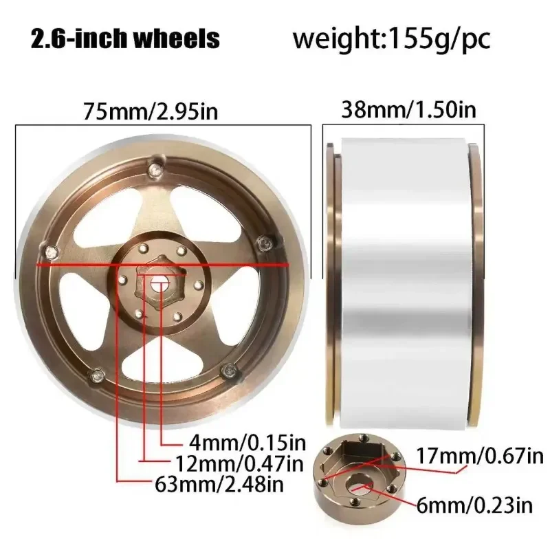 

Aluminum 2.6 inch Beadlock 12MM/17MM Wheel Rim For RC Crawler tires Axial 1/10 1/7 1/8 MK07 RC Car