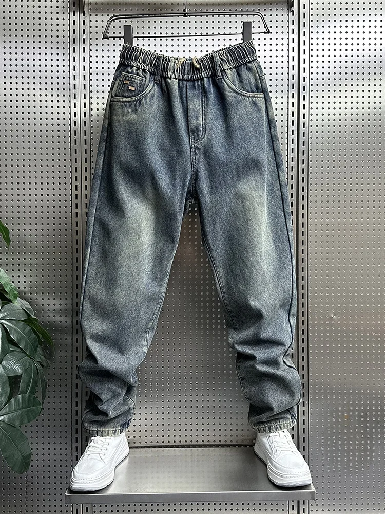 

Мужские джинсы в стиле ретро: модные, свободные, прямые, повседневные, спортивные, с флисовой подкладкой, длинные брюки