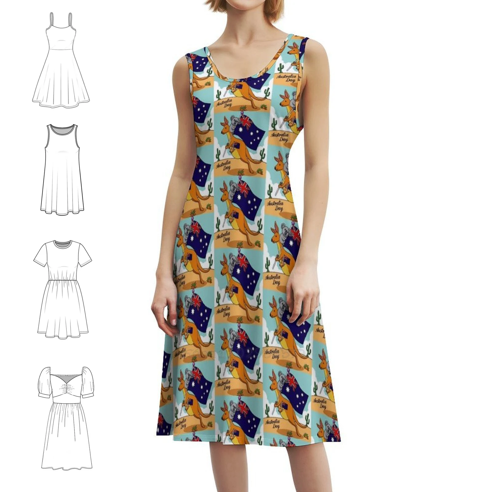 فستان بوهيمي عتيق لعيد أستراليا السعيد من Redbuble بأكمام منتفخة أو خيارات بدون أكمام للنساء فستان الماشية الأسترالية