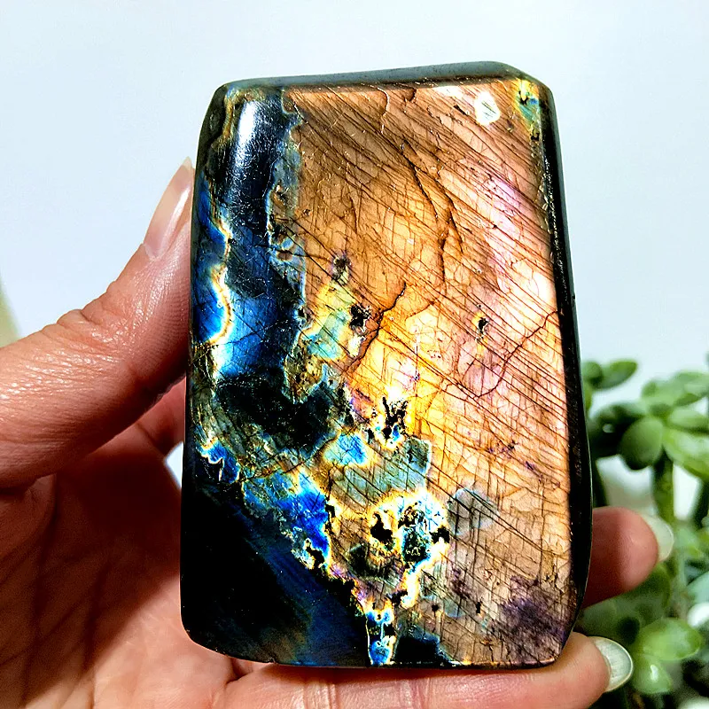 Natural Stone Fenland Multicolored Light Labradorite Crystal Freeform Meditation Energy Feng Shui Crystal Room Decor