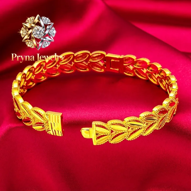 Pryna Jewelry   9999 Real Gold 24K Real Gold Bracelet and Ring Set for Women, Leaf Vine Man Style Bracelet, Ring, Gold Jewelry G