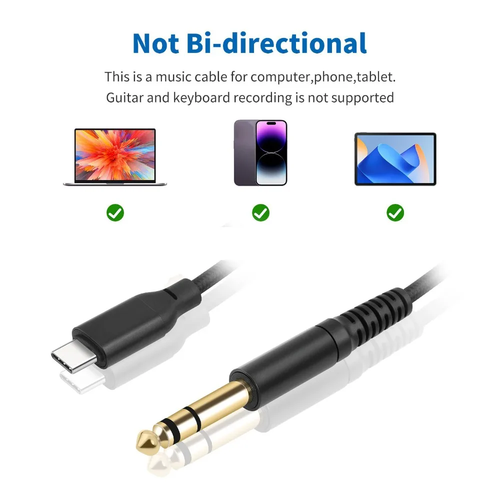 Male to Male USB C to 6.35mm Male Cable Stereo Audio Plug and Play Type C to 1/4 Inch AUX Adapter Cable TRS Audio Cable