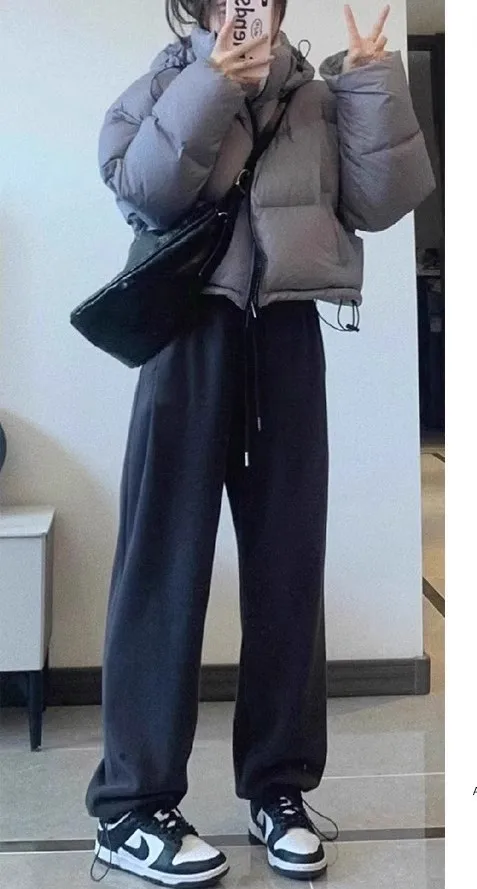 بنطال واسع الساق مرن عالي الخصر للنساء خريف واسع الساق سهل العناية موضة عصرية عصرية نشاط خارجي قابل للتعديل مطوي بسيط