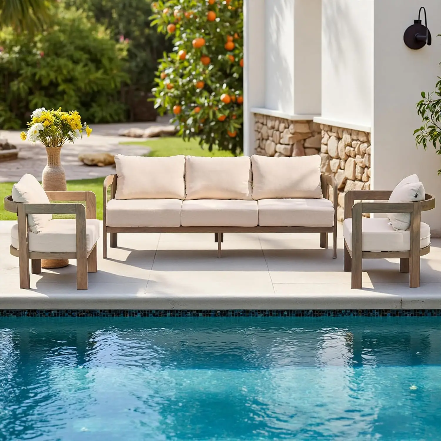 6 Inch Cushion Patio Furniture Set for Outdoor Garden Balcony 3 Pieces, Customized