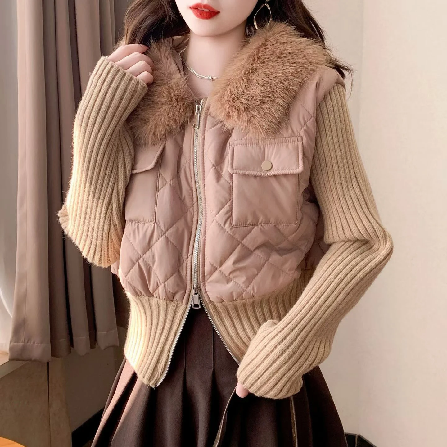 

Женское хлопковое пальто с плюшевым воротником и капюшоном, сверхпрочный кардиган, свитер, осень-зима, новая свободная повседневная вязаная куртка