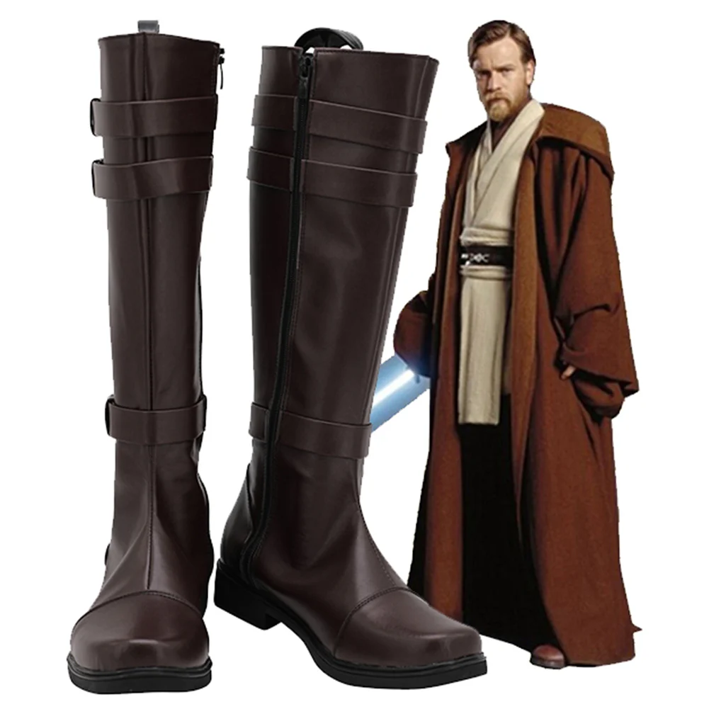 Adult Obi Wan Cosplay Boots Shoes Space Battle Roleplay Men Jedi Disguise Knight Footwear Halloween Accessory Custom Made
