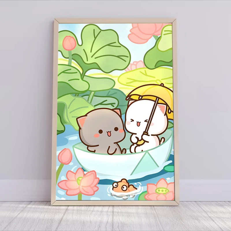 

Interior Paintings on the Wall Decor Cute Peach Cat Anime Decorative Prints Wall Painting Home Decorations Decor for Room Poster