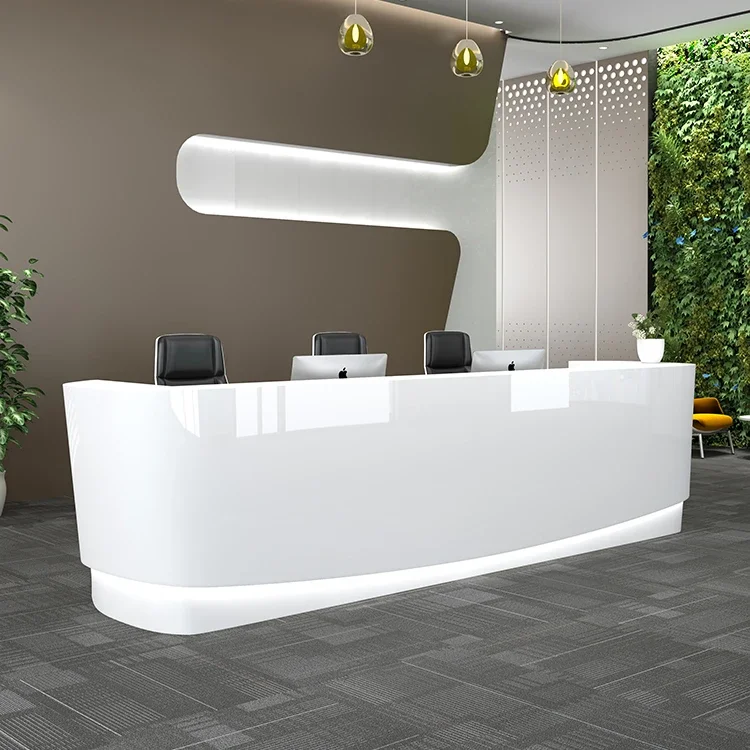 QTZ02 Hotel Reception Counter Office Desk New Round Modern Custom LED Bar Shop Desk Counter White Salon Reception Desk