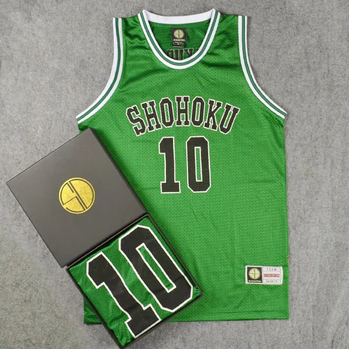 Anime Cosplay Costume Shohoku 10 Sakuragi Green Basketball Jersey Tops Shirt Sport Wear School Basketball Team Uniform