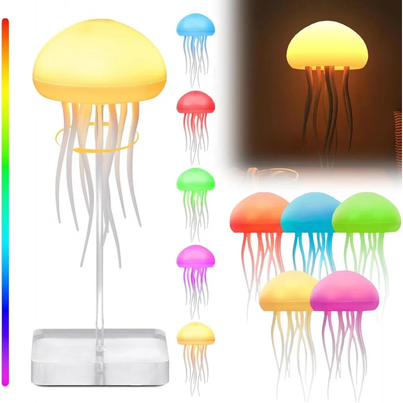 

Jellyfish Lamp, RGB Gradient Jellyfish LED Night Light Voice Control Rechargeable, Type-C Table Cute Bedside Lamp with Touch Sen