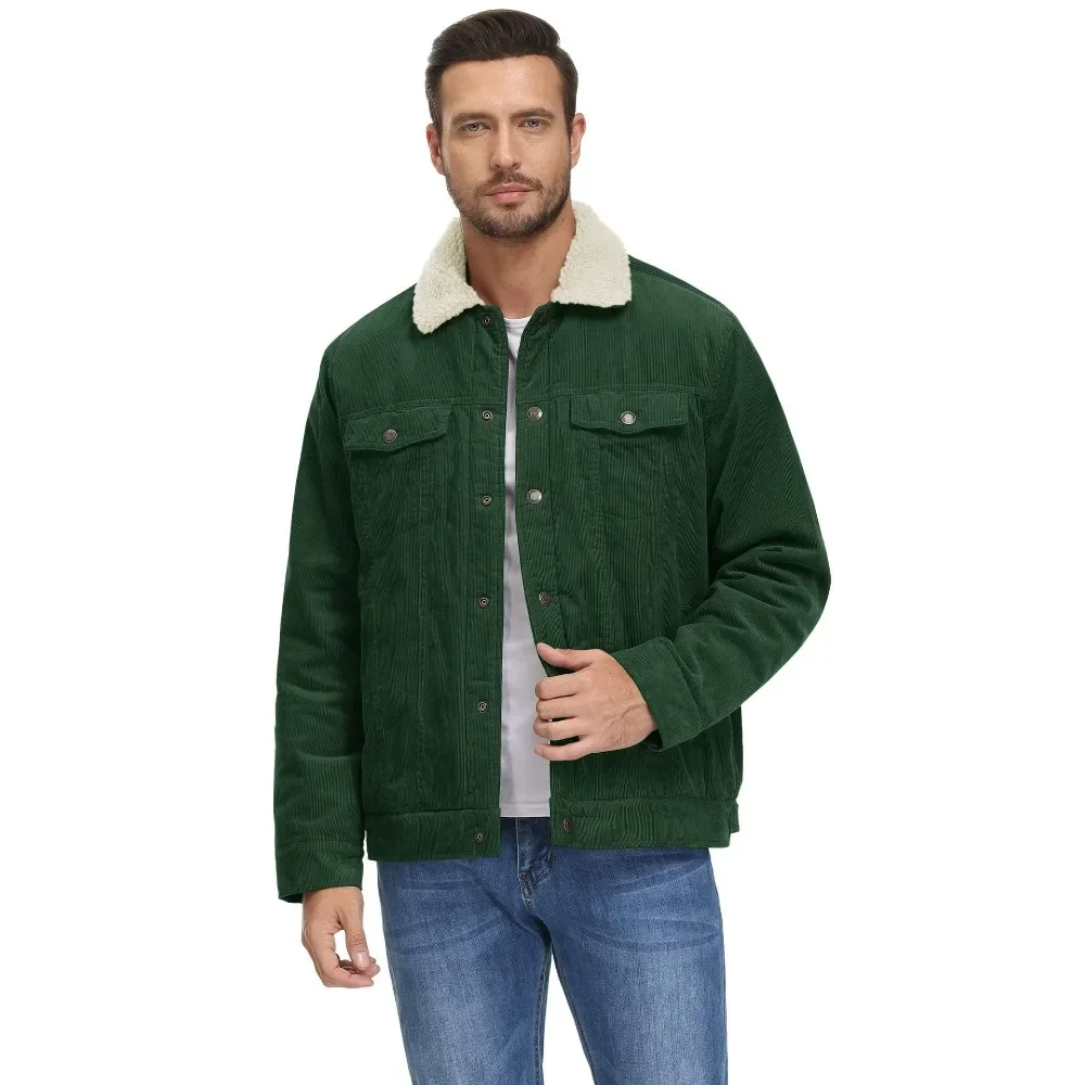 2024 modelo jaquetas de veludo masculino vintage sherpa velo blusão grosso quente casacos de inverno multi-bolsos jaqueta jeans casual