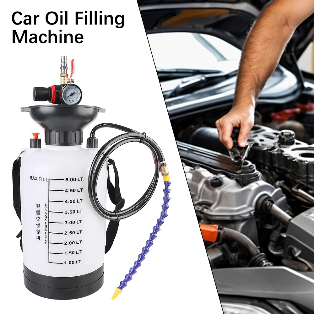 

5L Oil Change Pump Fuel Filling Car Brake Bleeder Brake Fluid Refueling High Pressure Gauge 1/4" Adapter Pneumatic Oil Pump Tool