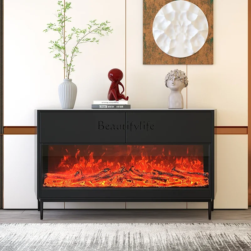 

ls 27 Light luxury fireplace, door cabinet, rock slab minimalist solid wood decorative storage hall cabinet
