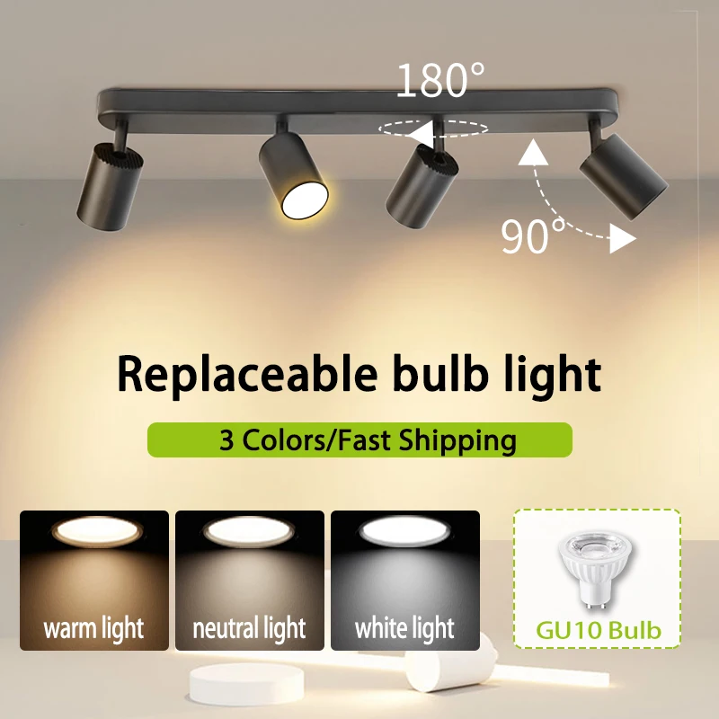 GU10 Faretto a binario a LED 110-220V Lampada da soffitto GU10 Faretti COB a 3 colori per cucina Soggiorno commerciale Casa
