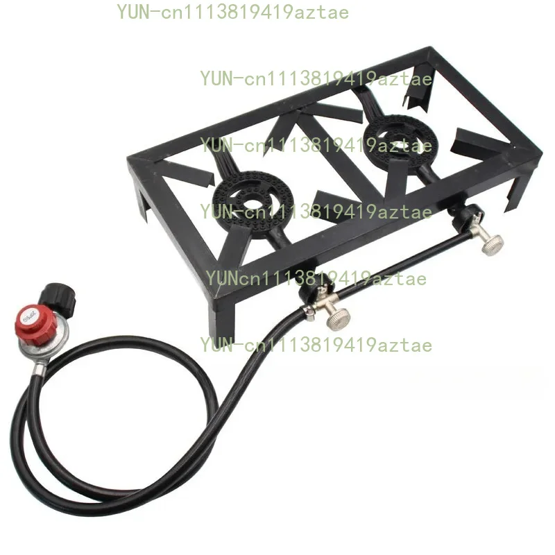 High-Power 8000W Portable Outdoor Gas Stove with Double Burners and Adjustable Regulator Hose for Propane Camping and BBQ