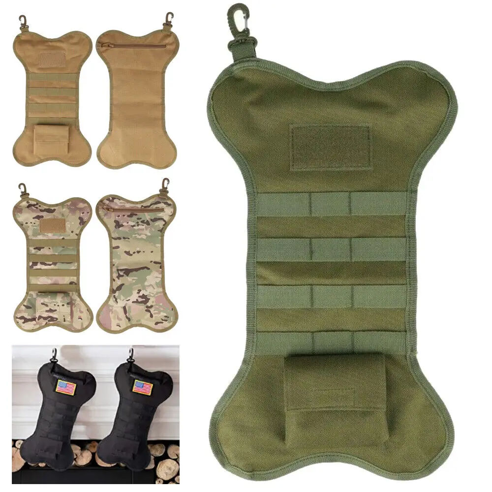 

Christmas Decor for Pets Military Army Dog Bone Shape Hanging Pouch Decoration Outdoor Hunting Storage Bag Xmas Gift
