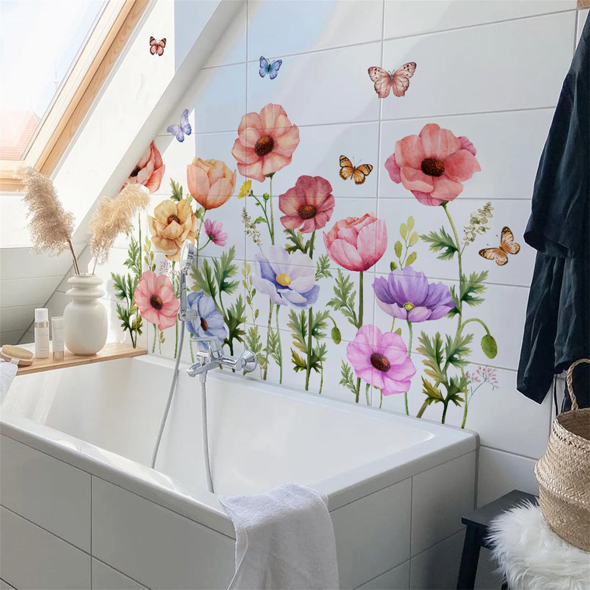 Flower Butterfly Wall Decals Colorful Floral Stickers for Wall Peel and Stick Removable Wall Decals Home Decor