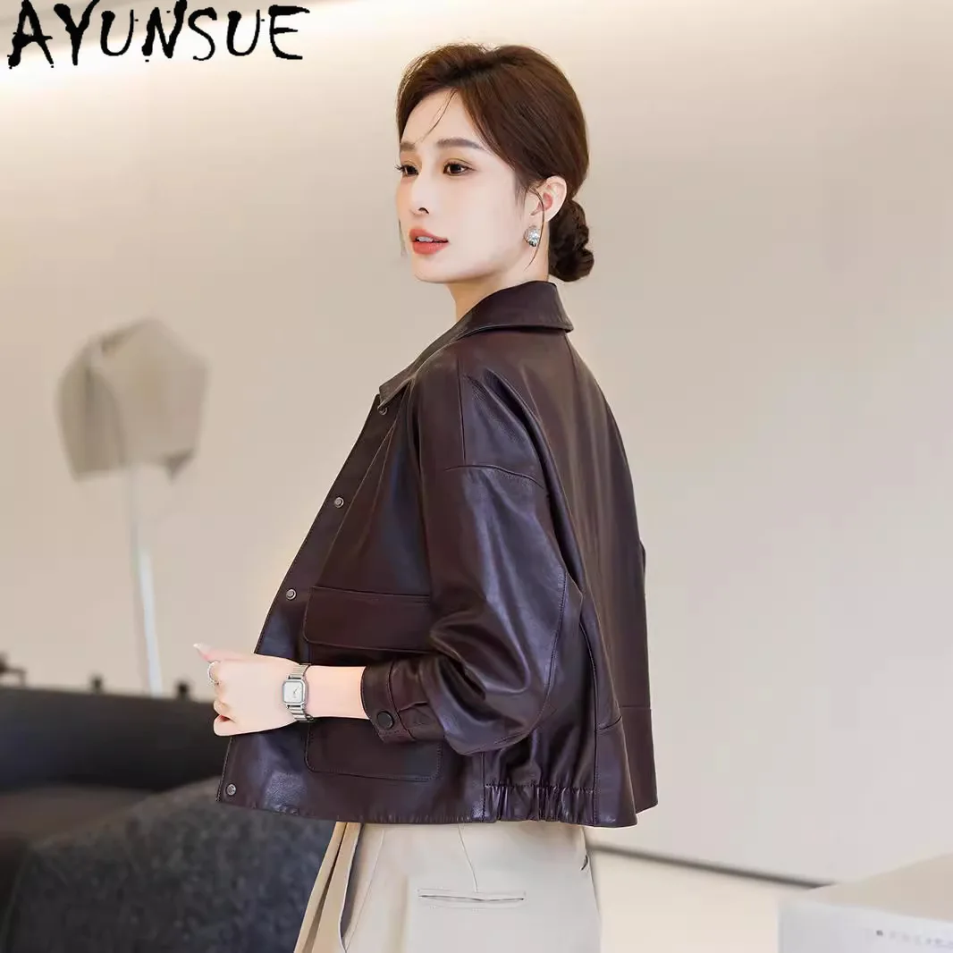AYUNSUE Real Leather Jacket Women 2025 Genuine Sheepskin Coat Motocycle Jackets Streetwear Spring Autumn Clothes Jaqueta Couro