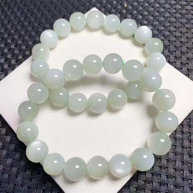 11MM Natural Green Moon Stone Bracelet Women Fashion Sweet Reiki Healing Energy Strand Girls Jewelry Gift 1PCS