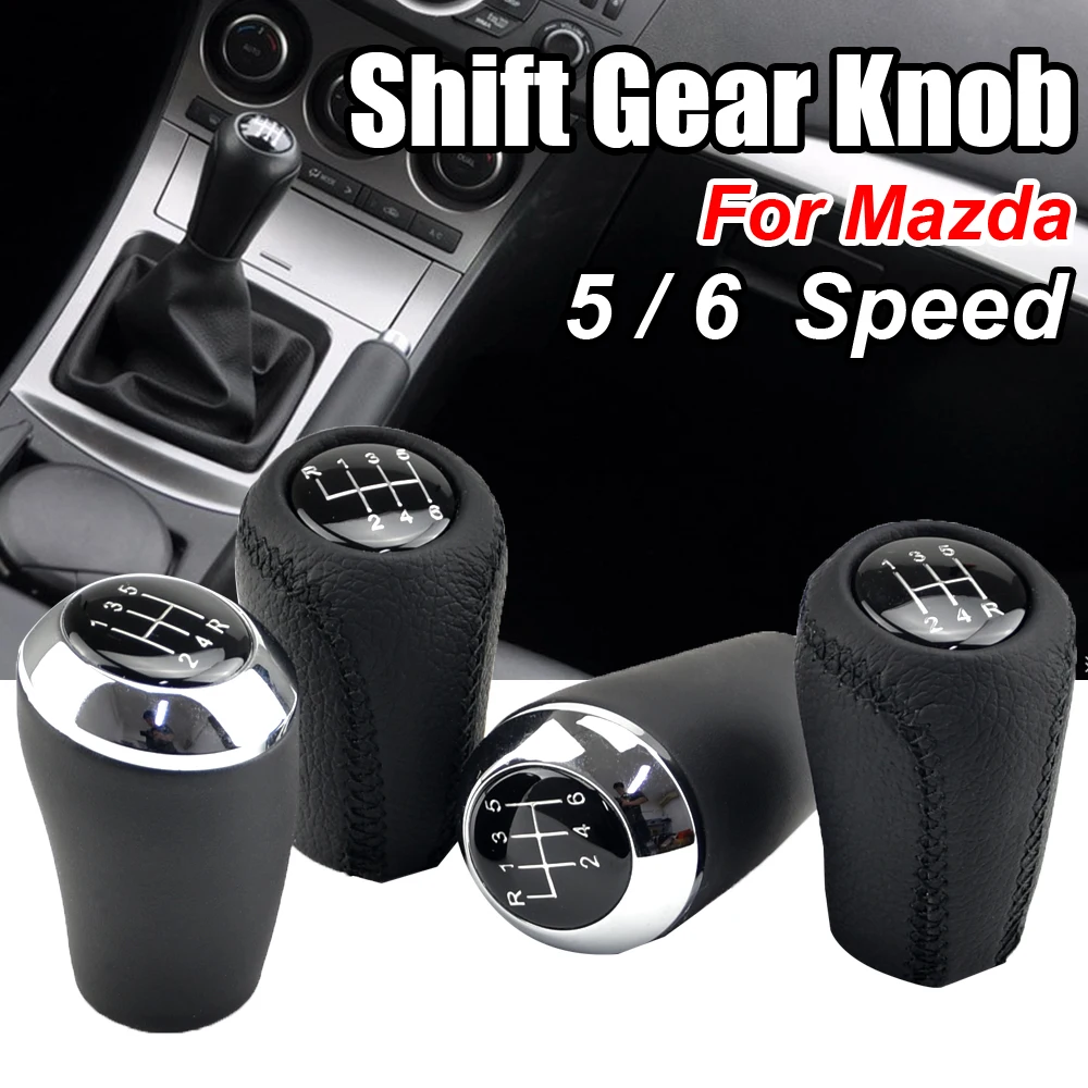 Leather 5/6-Speed Gear Shift Knob For MAZDA 3 BK BL 5 CR CW 6 II GH CX-7 ER MX-5 NC III 23 MT Leather Shifter Lever Arm Headball