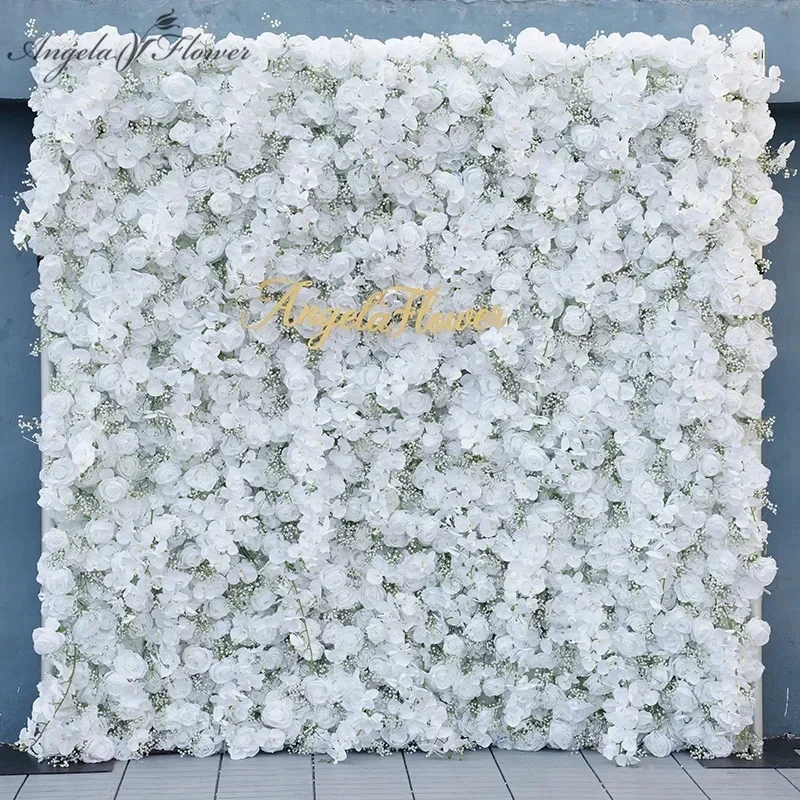 Weiße Gypsophila Orchidee Rose 5d Roll Up Vorhang Blume Wand Hochzeit Hintergrund Dekor Mailand Rasen Stoff Pflanzen Wand