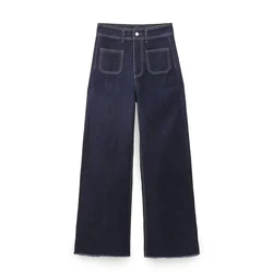 Jean à Jambes Droites et Taille Haute pour Femme Pantalon en Denim, Décontracté, Assressentiavec Tout, Book ine Longueur, Poche, Fermeture Éclair, Mode Fjj