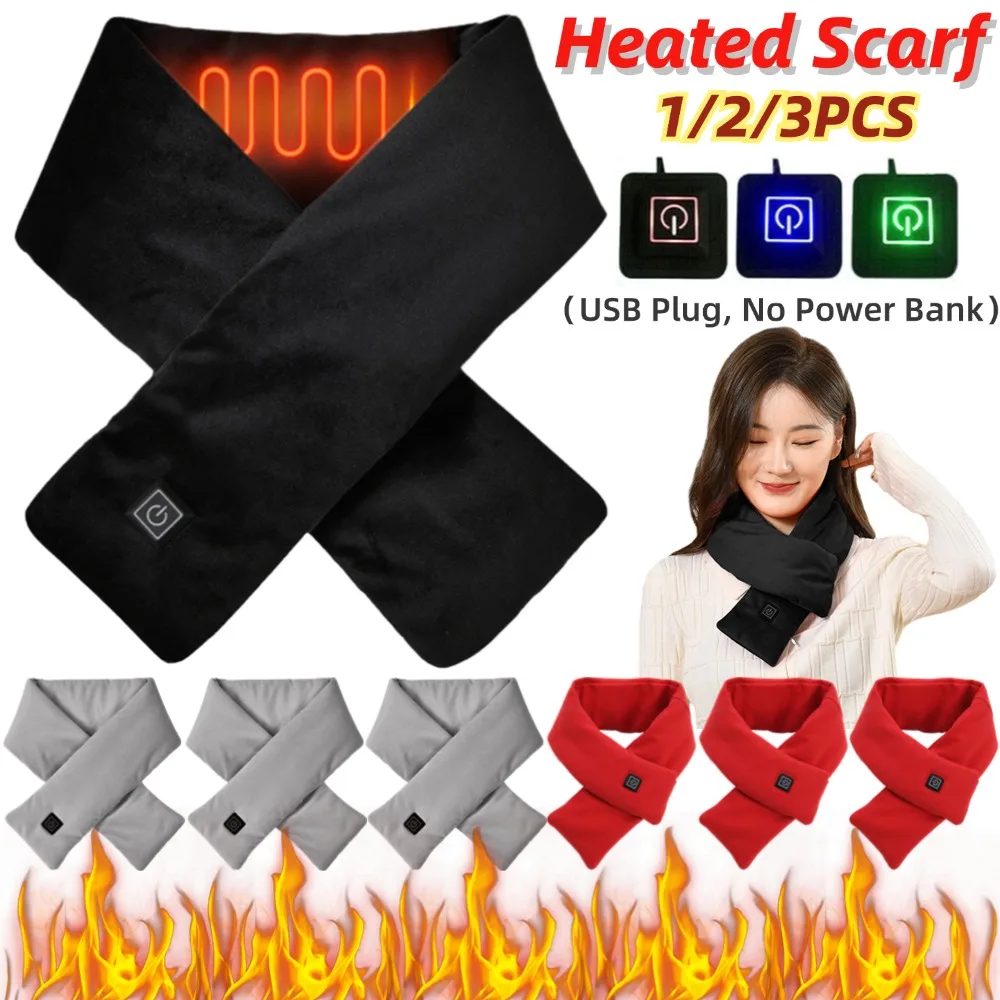 Winter Electric Heated Scarf 3 Level Adjustable USB Charging Heating Neck Warmer for Outdoor Women Men Neck Wrap Thermal Scarf