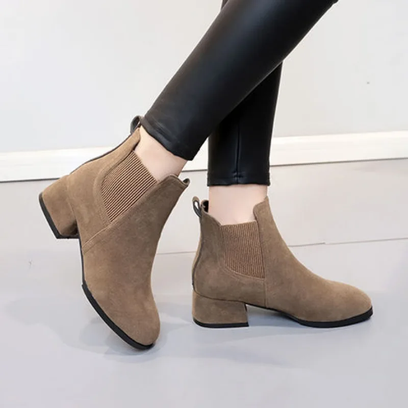 Obuwie Eleganckie buty na średnim obcasie Damskie buty za kostkę Czarne krótkie buty dla kobiet Chelsea Booties Suede Wysokiej jakości buty Y2k