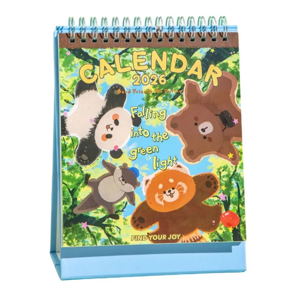 Cartoon Animals Theme 2026 Desk Calendar Memo Notes Coil Binding Tabletop Schedule One Month to View Monthly & Daily Planner