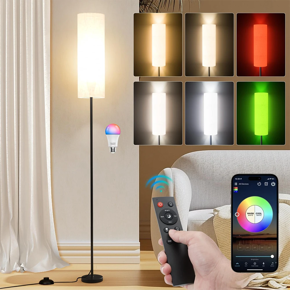 

3 Colors LED Floor Lamps Modern LED Standing Lamp With APP And Remote Control RGB Smart Tall Lamps With Linen Lamp Shade