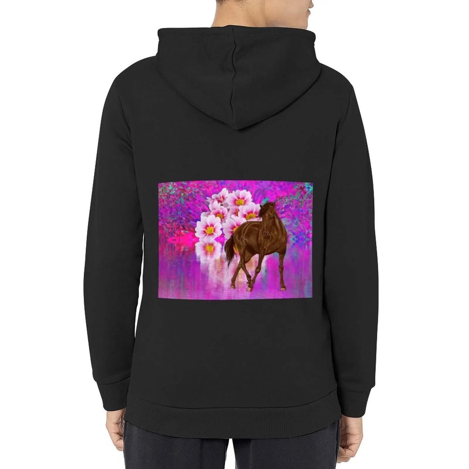 Caballo de pura sangre marrón de pie en el agua Sudadera con capucha para hombre conjunto de sudadera chaqueta de otoño blusa para hombre nueva en sudaderas con capucha y blusas