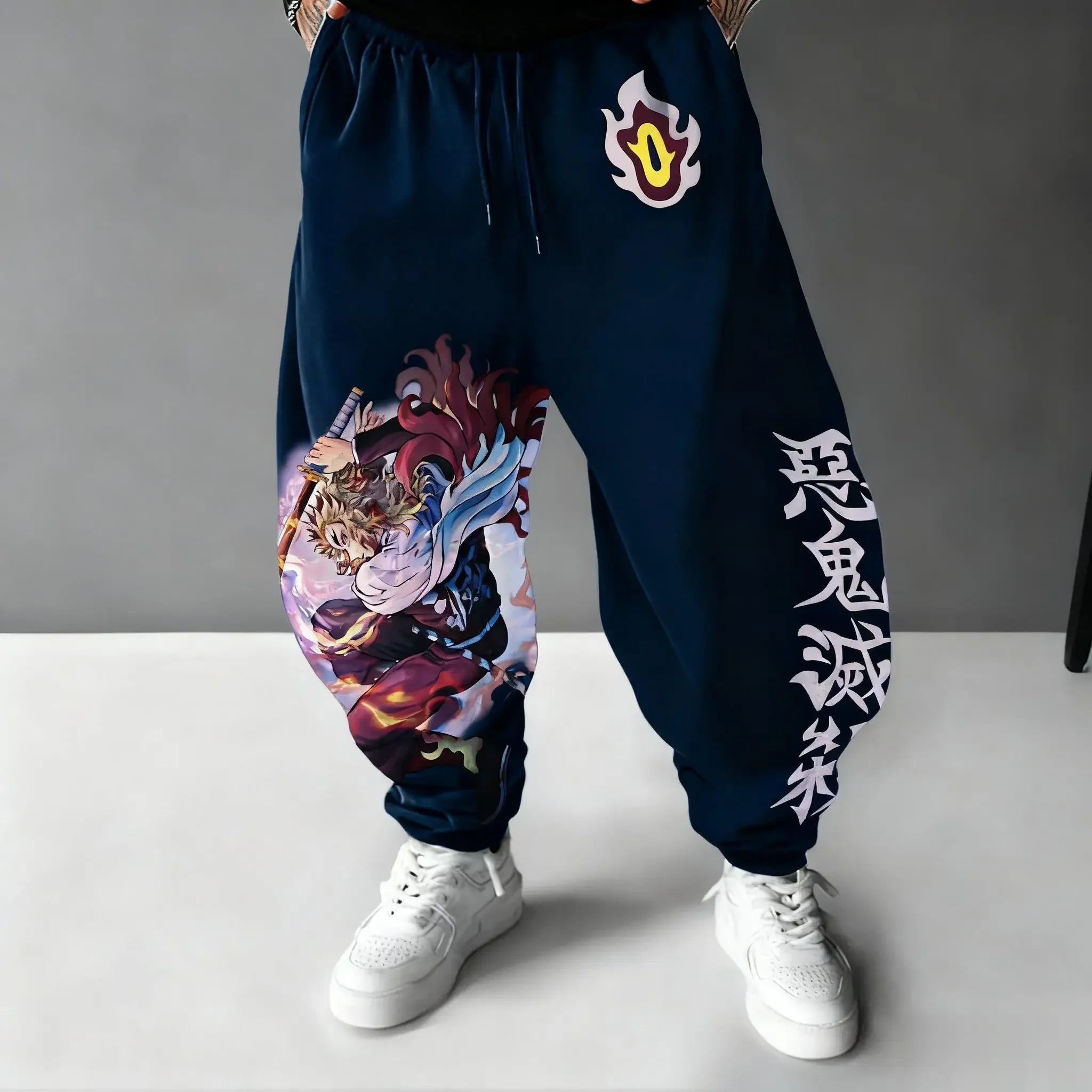 2025 الشتاء الخريف شيطان القاتل أنيمي الجرافيك طباعة ركض السراويل الرجال النساء Sweatpants عادية الهيب هوب بنطلون Y2k الشارع الشهير