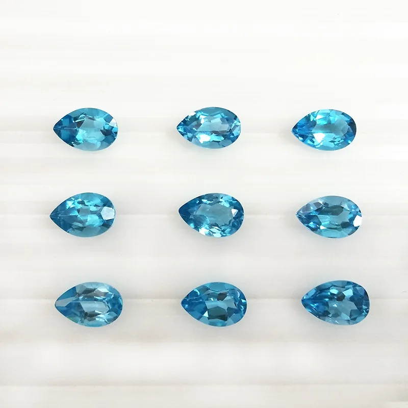 Natural Swiss Blue Crystal/Blue Topaz Pear-Shaped Ring Face Bare Stone Necklace Jewelry Inlay