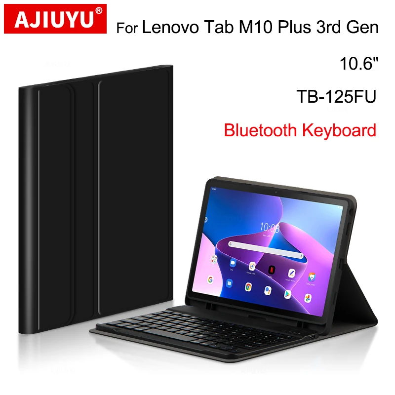 

Keyboard Case For Lenovo Tab M10 Plus 3rd Gen 10.6" TB-125FU Protective Cover Arabic Portuguese Spanish Russian French Hebrew