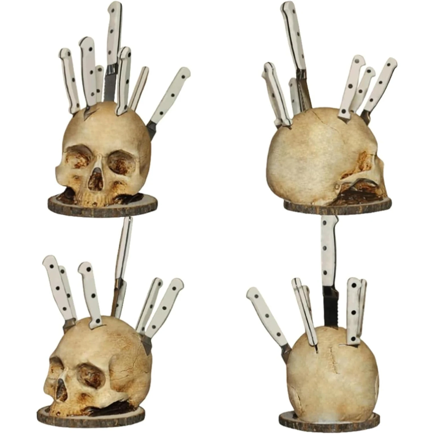 Halloween Skull Knife Holder Horror Kitchen Storage Head Rack Skeleton Knife and Fork Stand Desktop Ornaments Home Decoration