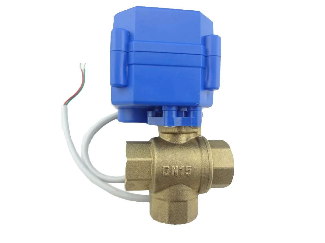 3 way motorized ball valve DN15 (reduce port), electric ball valve( L Port), motorized valve, MV-3-15-12V-L-R01-1