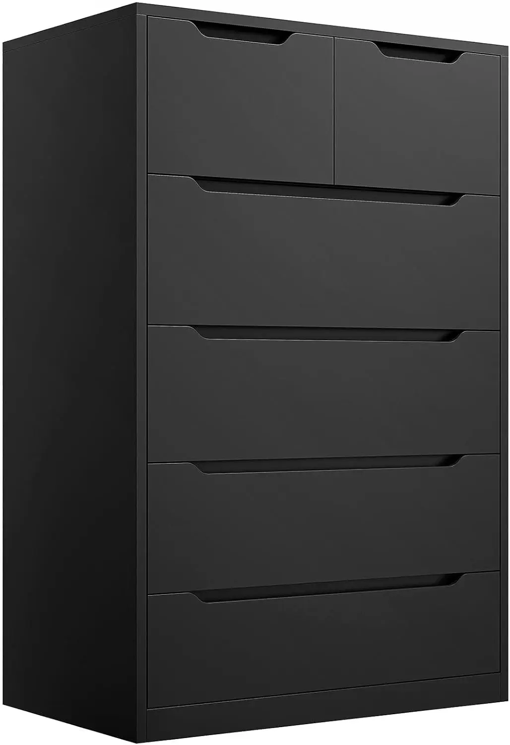 Yatak odası için Dresser, 6 ahşap çekmeceli Dresser, büyük organizatör ile siyah ve uzun boylu, ahşap pansumanlar ve sandıkları