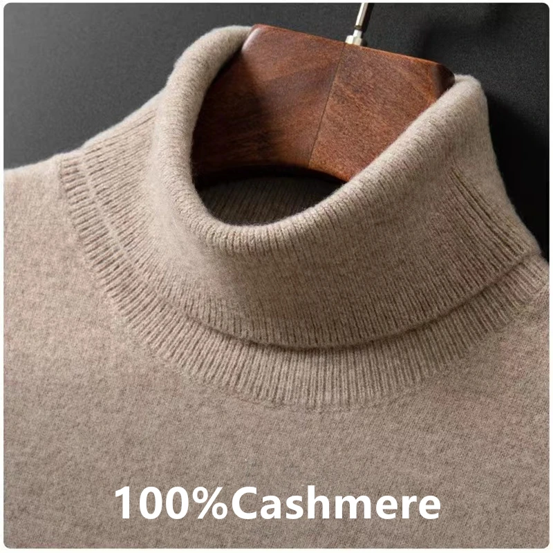 100% Cashmere Turtleneck Men Pullovers 2024 Autumn Winter Soft Light Warm Rolled Neck Jumper Jersey Pull Homme Knitted Sweater