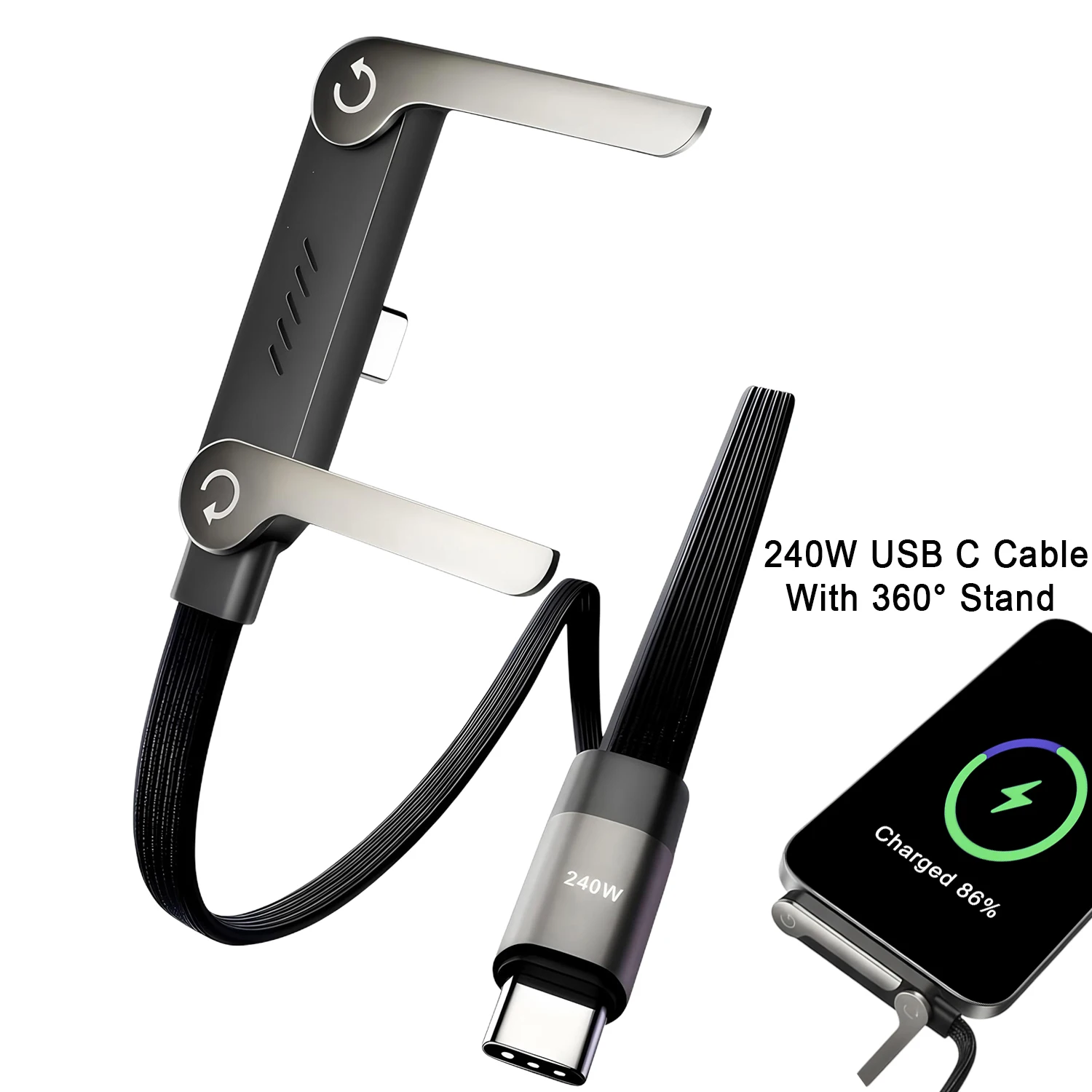 240W Fast Charging Foldable Mobile Phone Holder Data Cable Non-Stop Adjustment Multi-Angle Phone Charging Holder Type-C 3.2