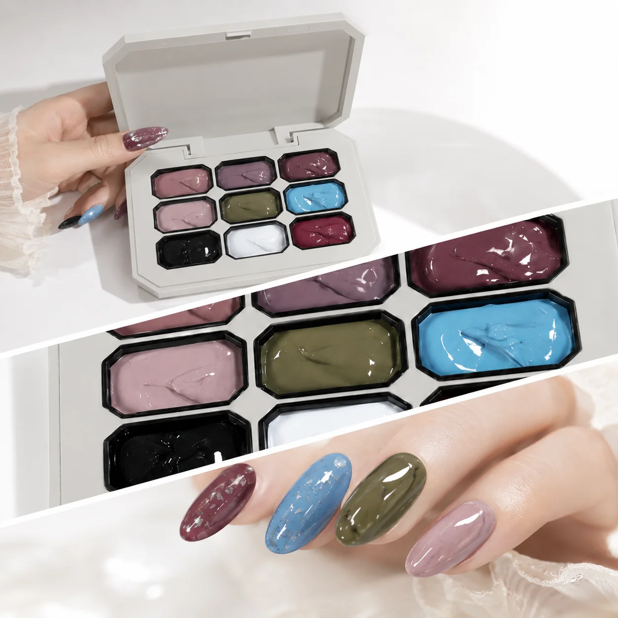 9 Colors Solid Cream Gel Nail Polish Palette with Storage Case UV LED Soak Off Painting Gel Professional Nail Art DIY Salon
